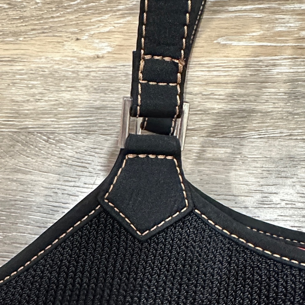 The SAK Chic Black Tote Bag with Pink and Lime Green Polka Dot Interior - Picture 13 of 16